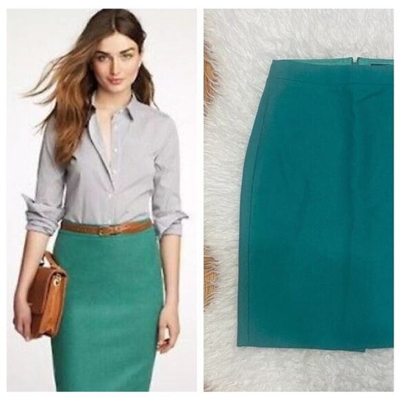 J. Crew Green No. 2 Pencil Skirt Career Womens‎ Size 6 (670) - Picture 1 of 6